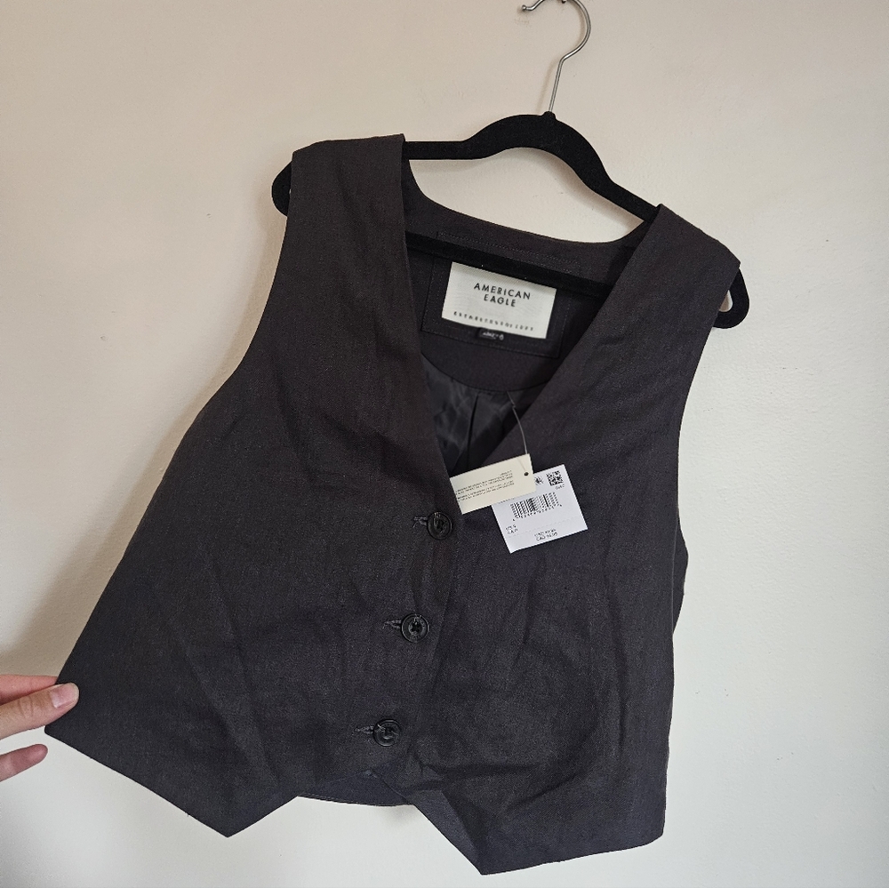American Eagle Dark Gray Linen Vest